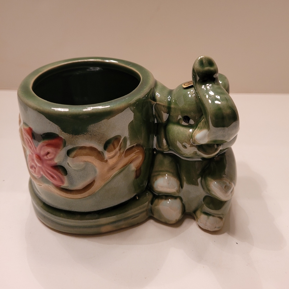 Majolica Elephant Planter.Trunk up.